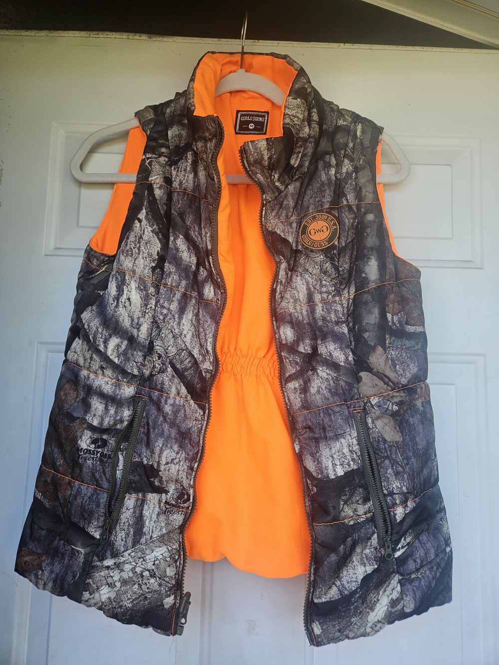 Mossy Oak Women's Realtree Camo Vest with Blaze Orange Lining